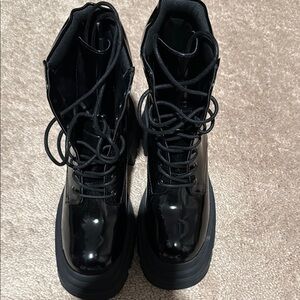 Forever 21 Glossy Black Combat Boots